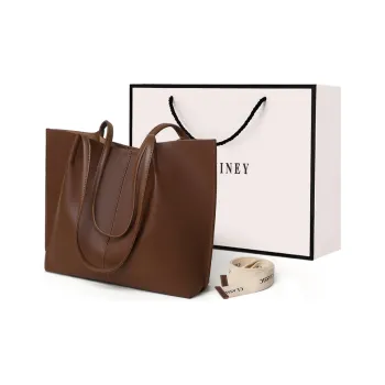 VINEY Cow Leather Tote Shoulder Bag Shopping Bag Shoulder Bag Large Size Women's Coffee