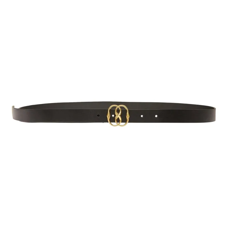 BALLY Logo Badge Design Smooth Buckle Bullhide Leather Belts Women's Black Width 2.5CM-0