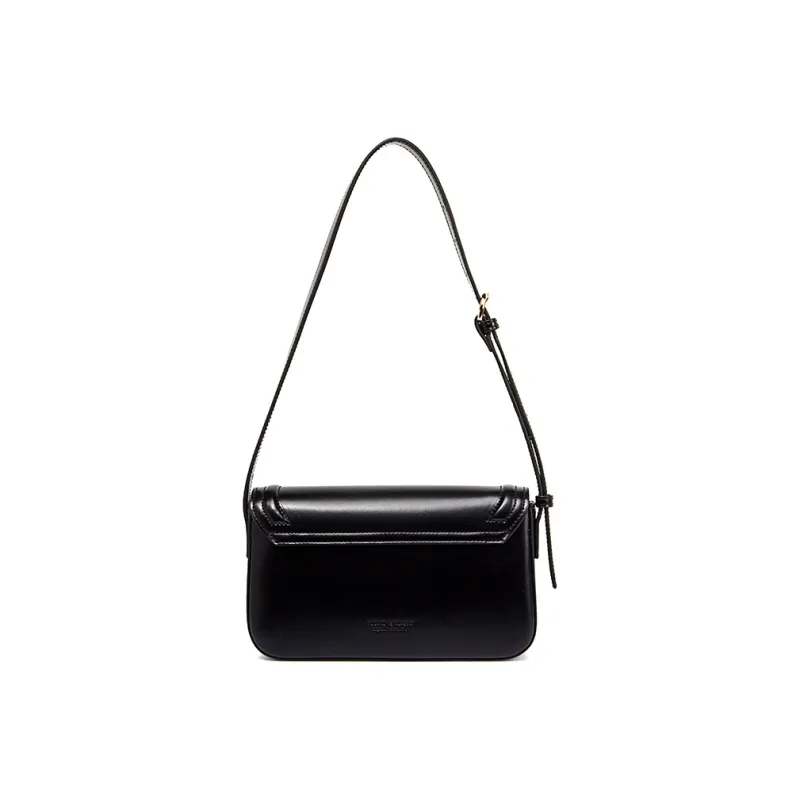 TUCANO PU With Cow Leather Shoulder Bag Small Square Bag Shoulder Bag Trumpets Women's Classic Black-4