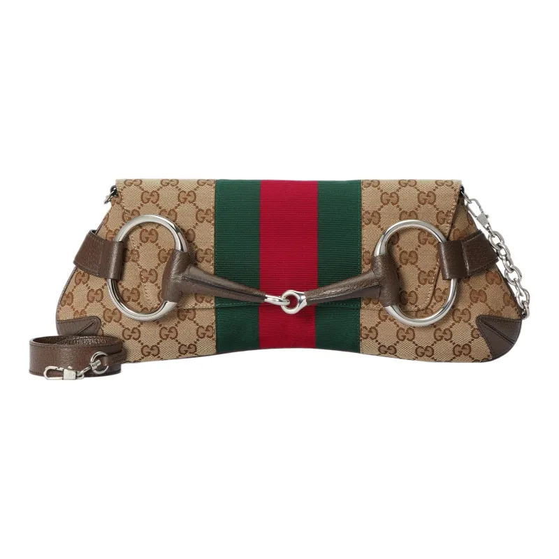 GUCCI Horsebit 1955 Leather Reproduction Shoulder Bag Shoulder Bag Clutch Women's Beige & Ebony-1