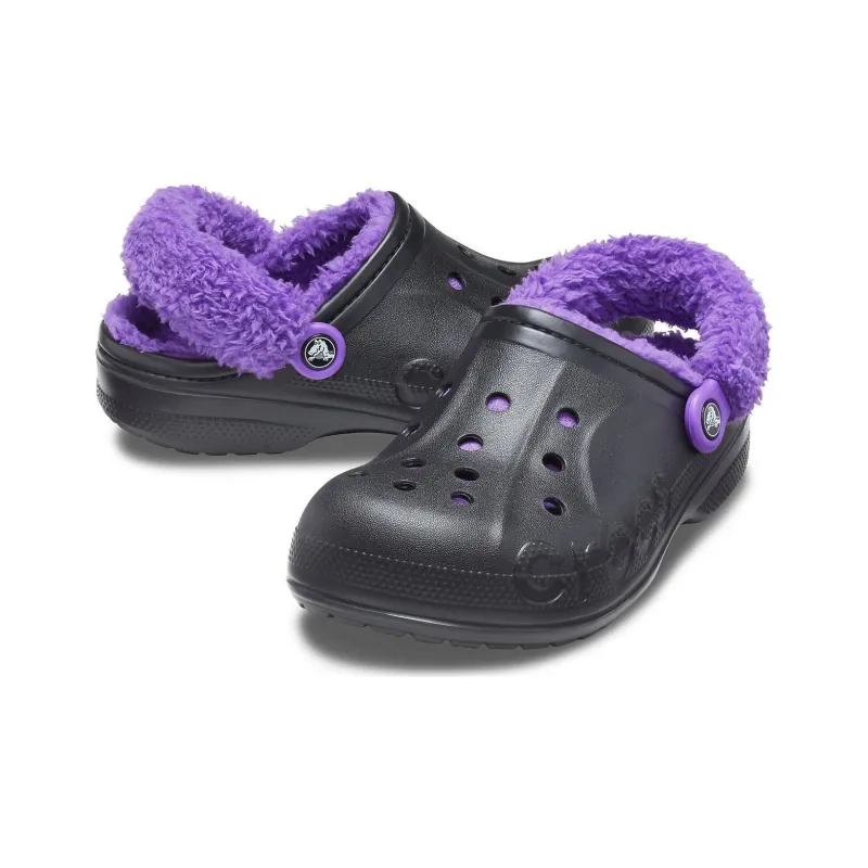 Crocs Baya Lined Fuzz Strap Clogs 'Black Purple'-2