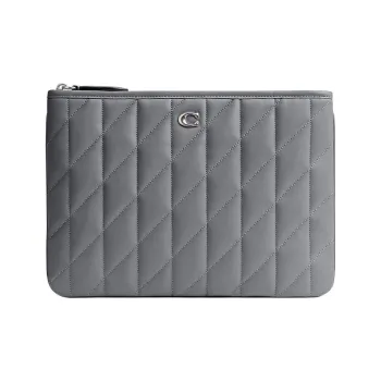 COACH Pouch Leather Clutch Large Size Women's Dark Gray