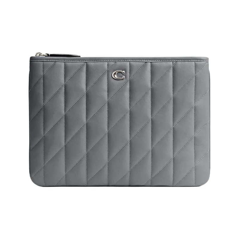 COACH Pouch Leather Clutch Large Size Women's Dark Gray-0