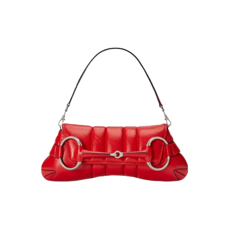 GUCCI Horsebit 1955 Leather Reproduction Shoulder Bag Shoulder Bag Clutch Women's Red-0