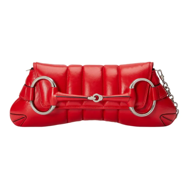 GUCCI Horsebit 1955 Leather Reproduction Shoulder Bag Shoulder Bag Clutch Women's Red-2