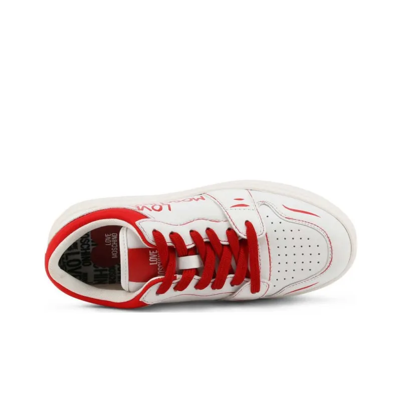 LOVE MOSCHINO Low Top Skateboard Shoes Women's White Red-3