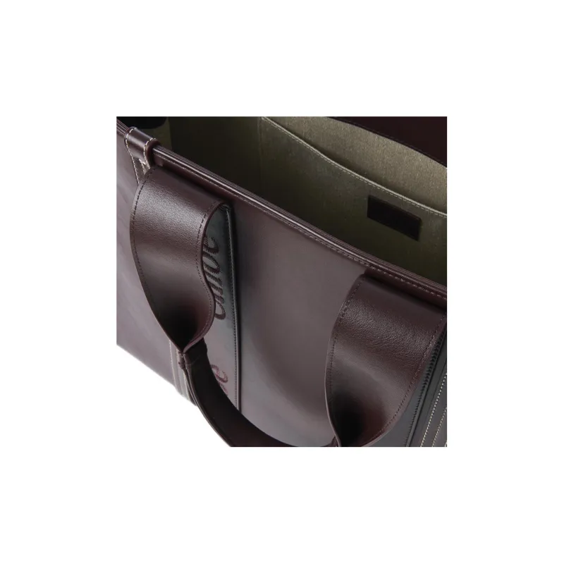 Chloe Woody Smooth Calf Leather Tote Bag, Shopping Bag, Handbag Tubas Women's Dark Purple-3