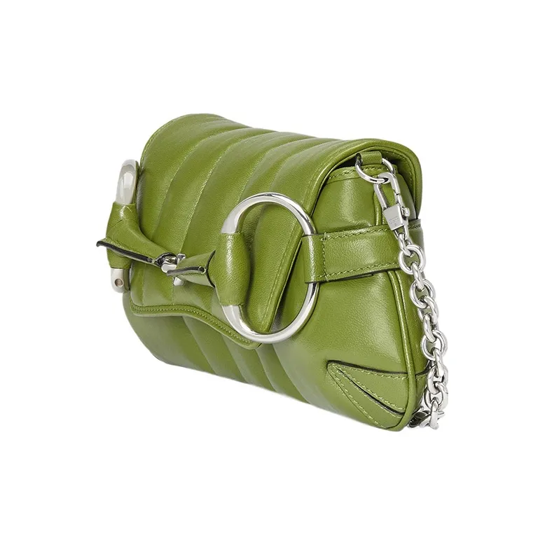 GUCCI Horsebit 1955 Leather Reproduction Shoulder Bag Shoulder Bag Clutch Women's Green-3