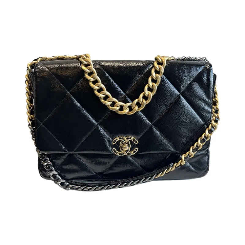 CHANEL 19Bag Cow Leather Handbag, Crossbody Bag, Shoulder Bag Extra Large Women's Black-0