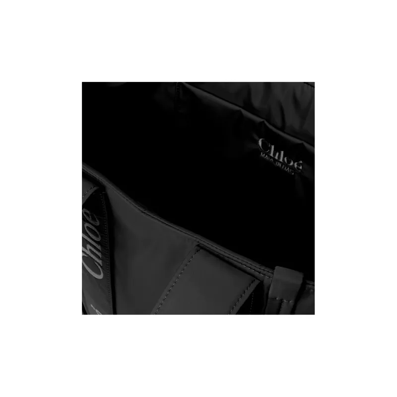 Chloe Woody Recycled Nylon Tote Bag, Shopping Bag, Shoulder Bag, Handbag Tubas Women's Black-3