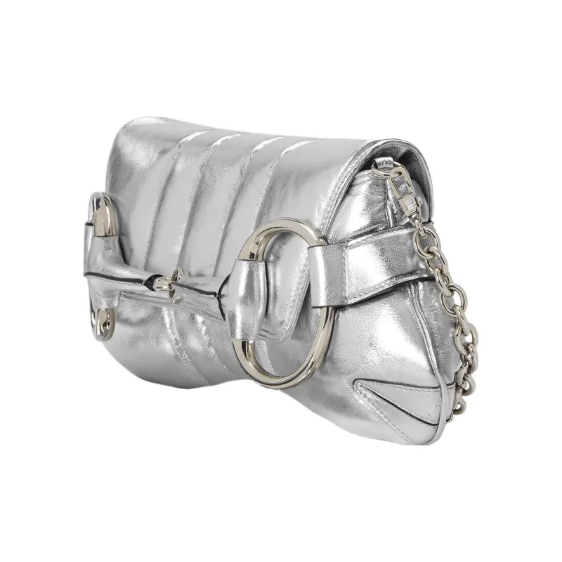 GUCCI Horsebit 1955 Leather Reproduction Shoulder Bag Shoulder Bag Clutch Women's Silver-2