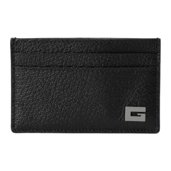 GUCCI Leather Card Holder Regular Men's Black/Gray