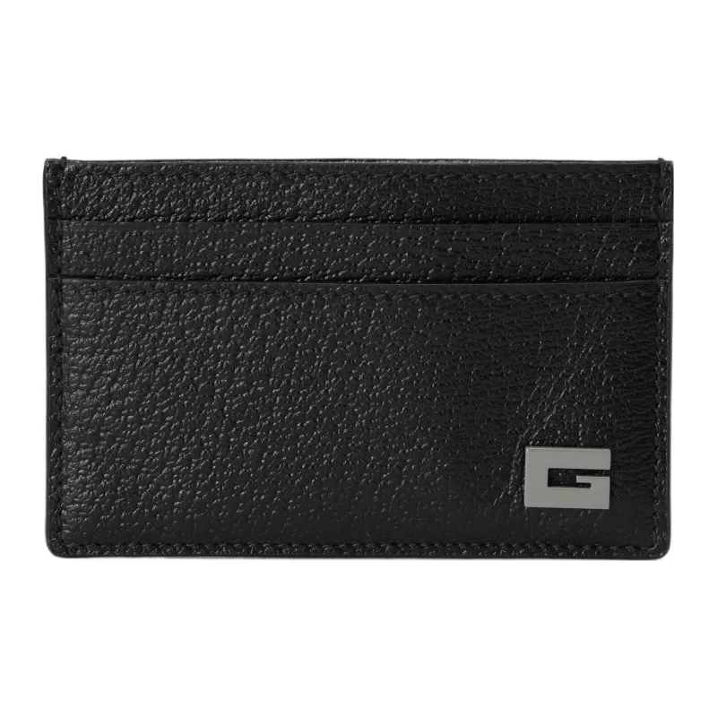 GUCCI Leather Card Holder Regular Men's Black/Gray-0