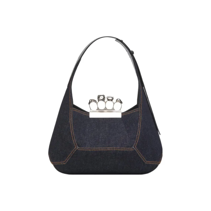 Alexander McQueen Denim One Shoulder Handbag Women's Dark Blue-3
