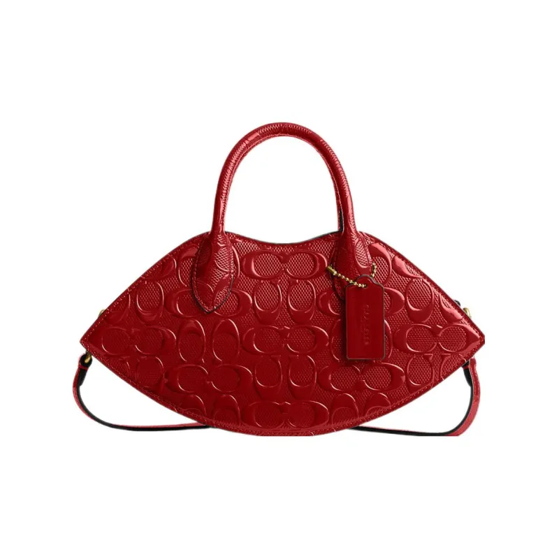 COACH Patent Leather Lip Pocket Handbag, Shoulder Bag, Crossbody Bag Women's Red-0