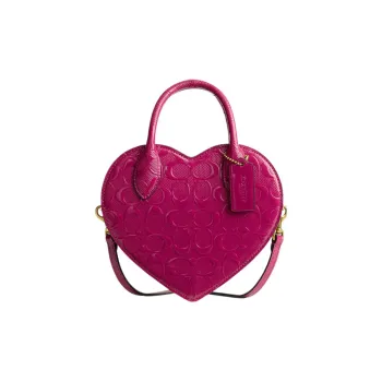 COACH Heart Patent Leather Heart Shaped Bag, Portable Crossbody Bag, Shoulder Bag Regular Women's Peach Pink