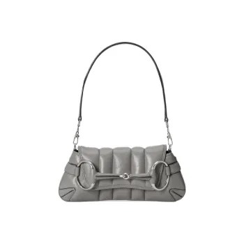 GUCCI Horsebit 1955 Leather Reproduction Shoulder Bag Shoulder Bag Clutch Women's Gray