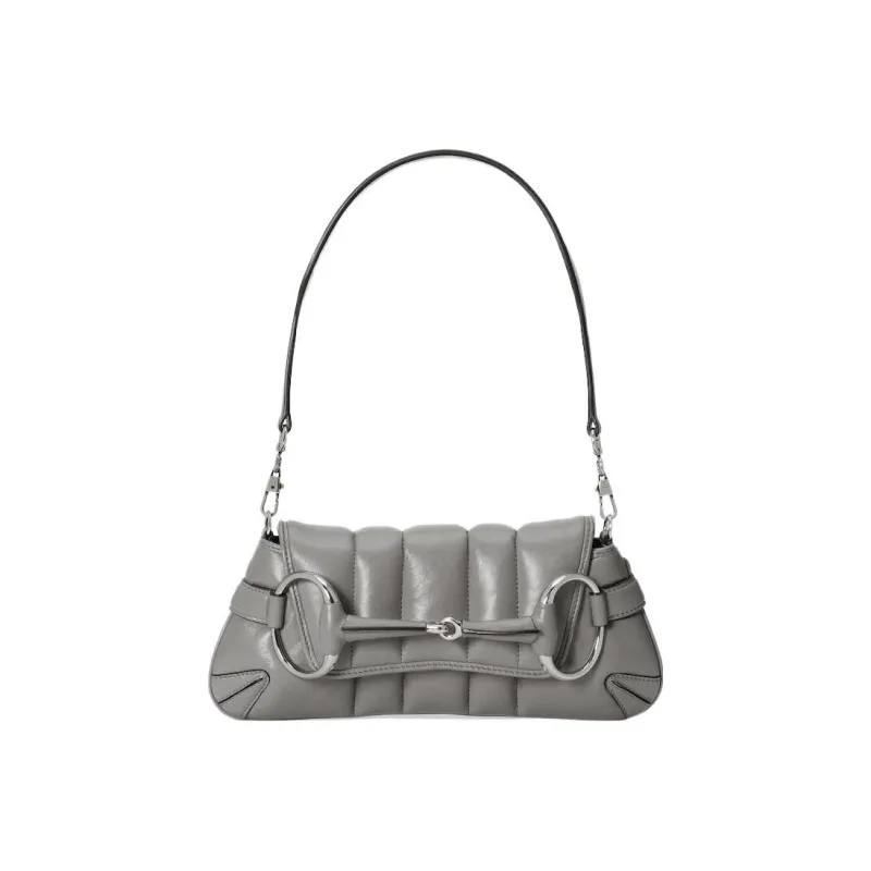 GUCCI Horsebit 1955 Leather Reproduction Shoulder Bag Shoulder Bag Clutch Women's Gray-0