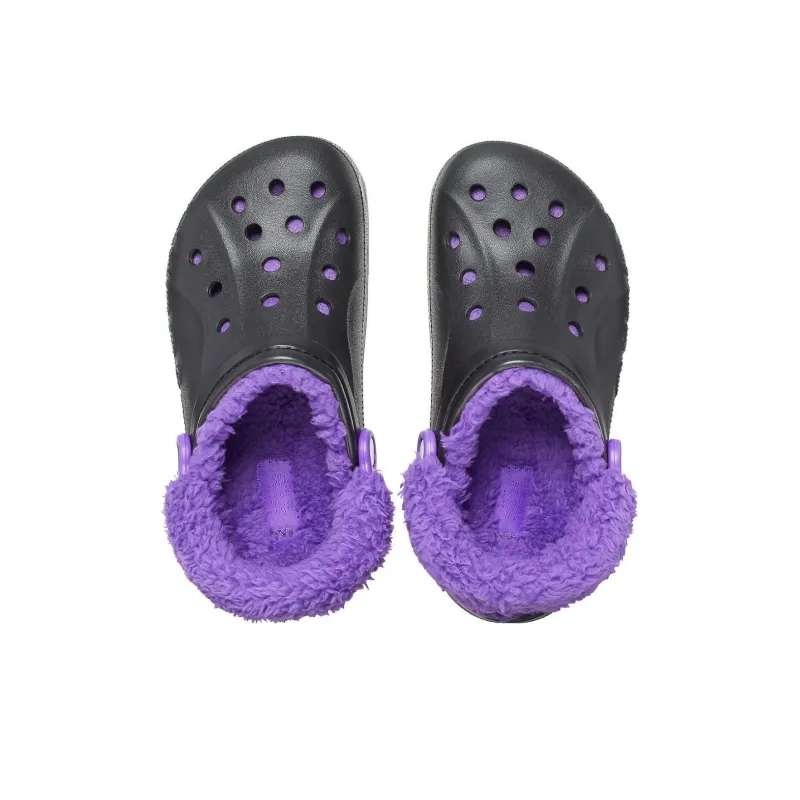 Crocs Baya Lined Fuzz Strap Clogs 'Black Purple'-3