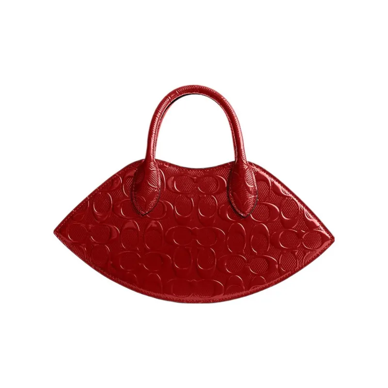 COACH Patent Leather Lip Pocket Handbag, Shoulder Bag, Crossbody Bag Women's Red-2
