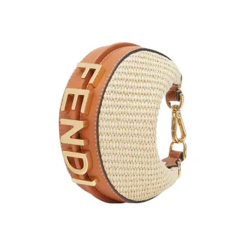 FENDI Fendigraphy Calfskin With Canvas Wrist Bag Extra Mini Women's Beige
