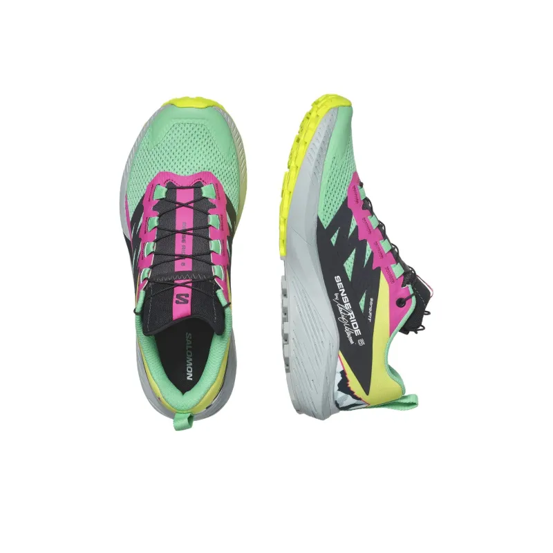 SALOMON Sense Ride 5 Slip Resistant Water Resistant Low Top Running Shoes Unisex Green Pink-3