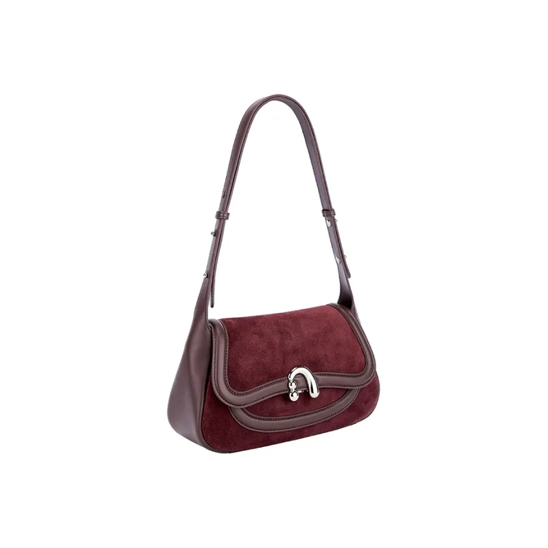 AMAZING SONG Cow Leather Nubuck Handheld Bag Saddle Bag Shoulder Bag Women's Black/White/Green/Red-39