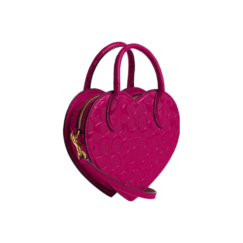 COACH Heart Patent Leather Heart Shaped Bag, Portable Crossbody Bag, Shoulder Bag Regular Women's Peach Pink-1