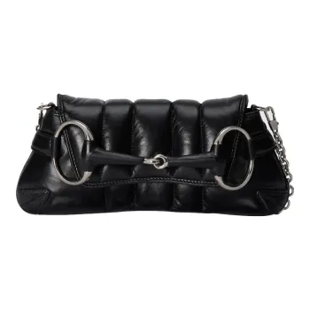GUCCI Horsebit 1955 Leather Reproduction Shoulder Bag Shoulder Bag Clutch Women's Black