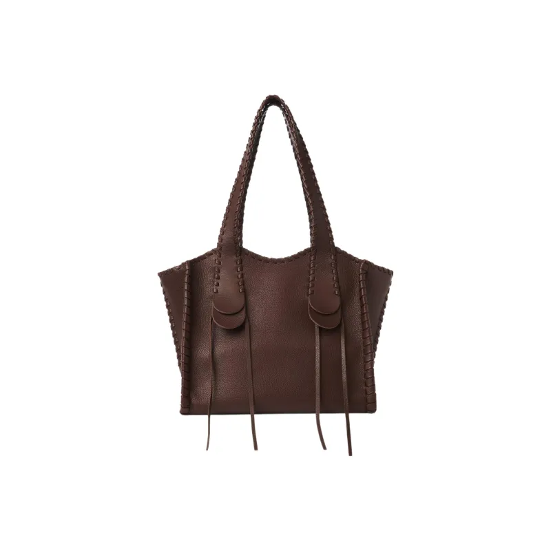Chloe Mony Grained Calfskin Tote Bag Shopping Bag Handbag Medium Size Women's Chocolate Brown-1