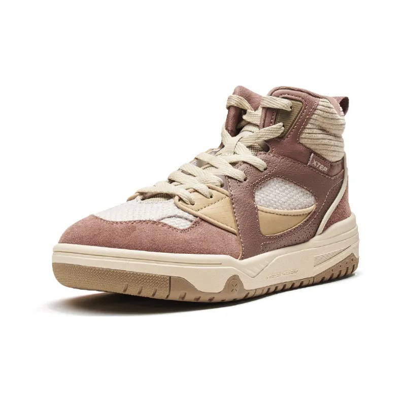 XTEP Wave Runner Slip-Resistant High-Top Skateboard Shoes Women's Walnut Brown/Clay Color/Brown Gray-1
