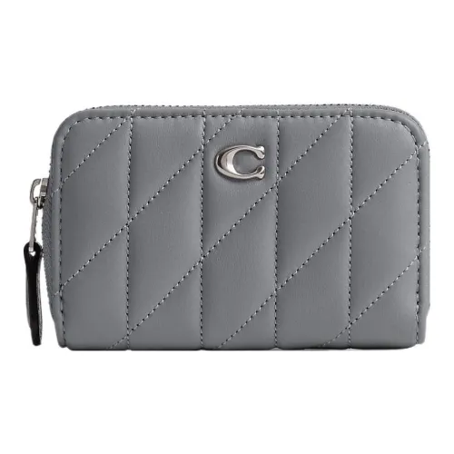 COACH Zip Around Nappa Leather Coin Purse Wallet Small Size Women's Gray