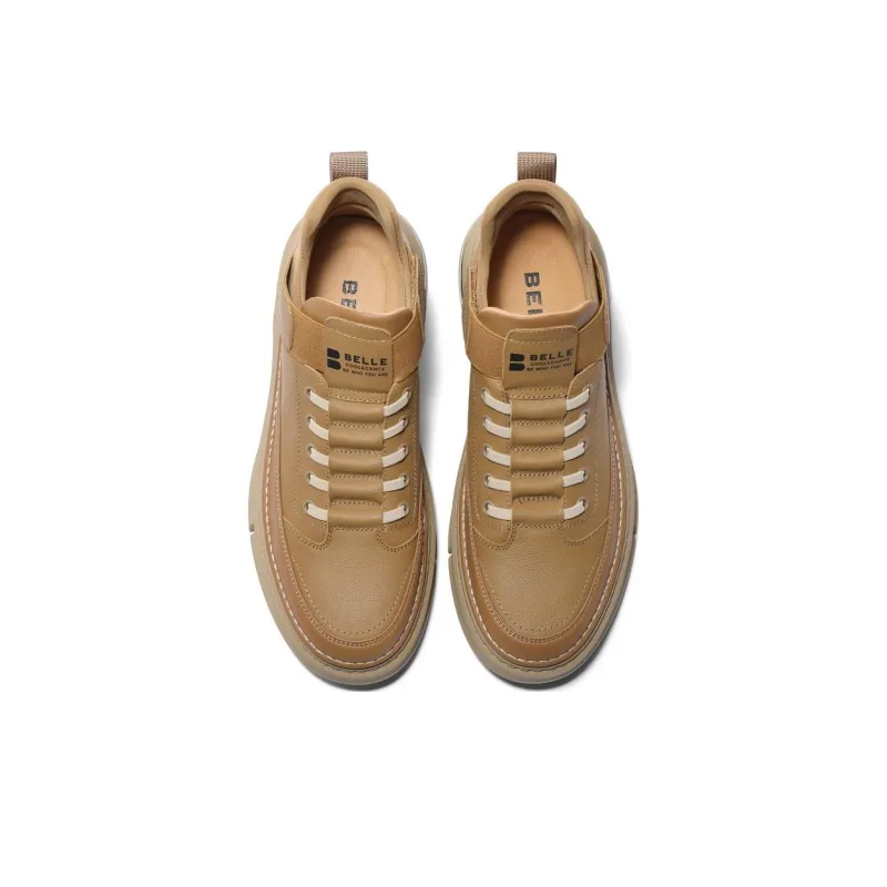 BELLE Wear-Resistant Low-Top Skateboard Shoes Men's Yellow Khaki-13