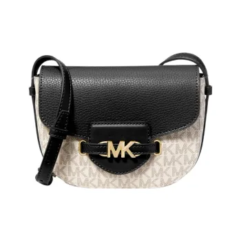 MICHAEL KORS Canvas With Leather Saddle Bag Shoulder Bag Crossbody Bag Small Size Women's Vanilla White/Camel/Black