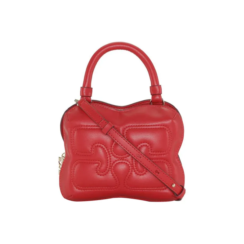 GANNI Recycled Leather Handbag Shoulder Bag Crossbody Bag Small Size Women's Red-0