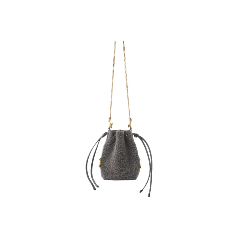 Chloe Marcie Wool Lambskin Patchwork Calfskin Bucket Bags Shoulder Bag Crossbody Bag Mini Women's Gray-1