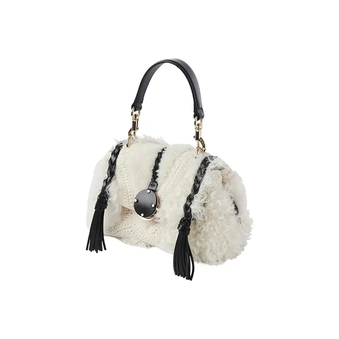Chloe Penelope Series Shearling Portable Crossbody Bag Shoulder Bag Women's White-1