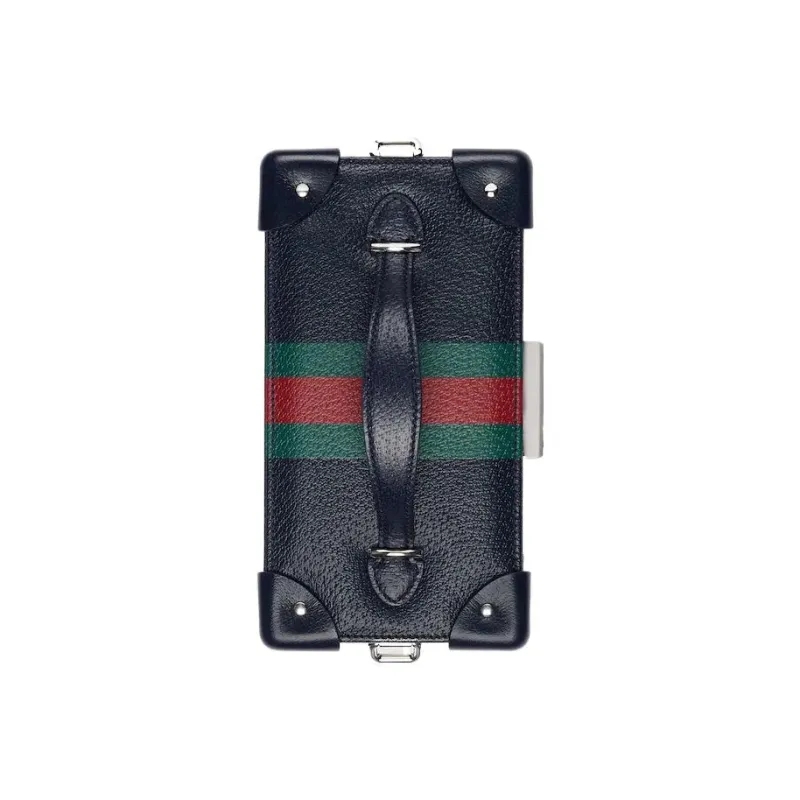 GUCCI Leather Wrist Watch Box Handbag Shoulder Bag Crossbody Bag Women's Dark Blue-4