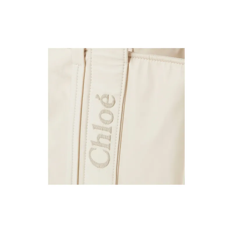 Chloe Woody Recycled Nylon Tote Bag, Shopping Bag, Shoulder Bag, Handbag Tubas Women's Ivory Gray-3