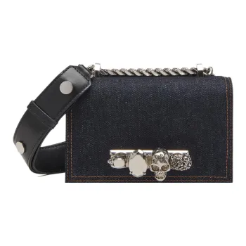 Alexander McQueen JEWELLED SATCHEL Denim Shoulder Bag, Crossbody Bag Mini Women's Dark Blue