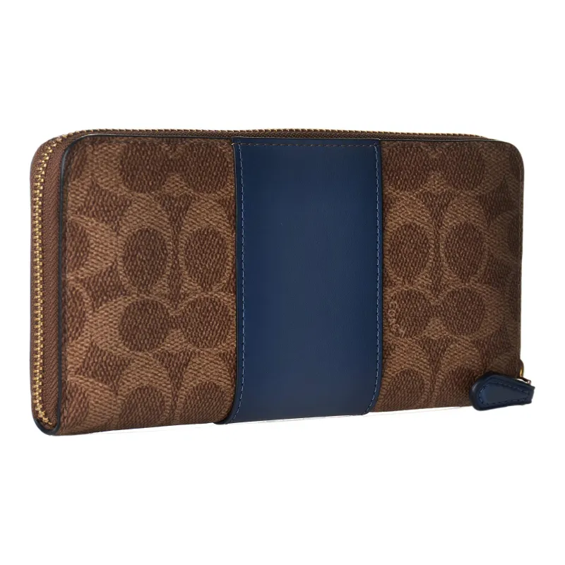 COACH Accordion Zip Canvas With Leather Wallet Trumpets Women's Brown & Blue-1