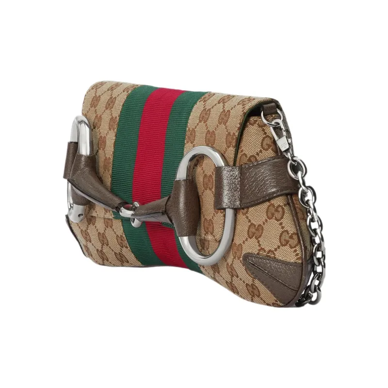 GUCCI Horsebit 1955 Leather Reproduction Shoulder Bag Shoulder Bag Clutch Women's Beige & Ebony-2