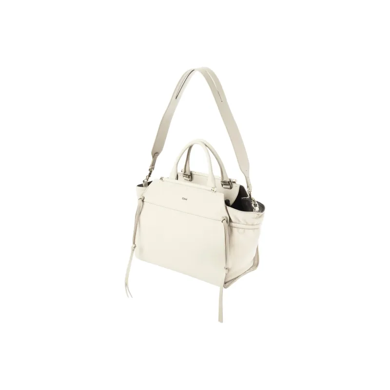 Chloe Calfskin Combined With Lambskin One Shoulder Handbags Medium Size Women's White-1