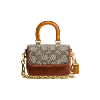 COACH Top Handle Fabric With Leather Square Bag Shoulder Bag Crossbody Bag Handbag Regular Women's Brown & Umber