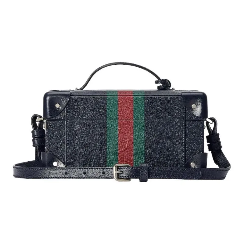 GUCCI Leather Wrist Watch Box Handbag Shoulder Bag Crossbody Bag Women's Dark Blue-6