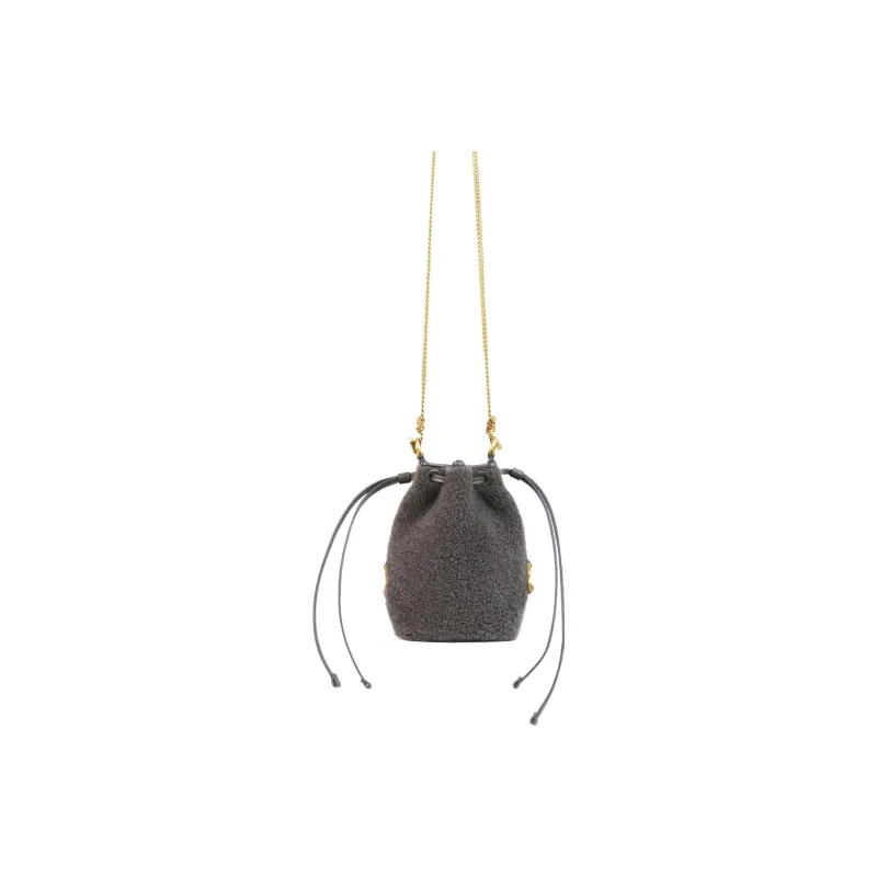 Chloe Marcie Wool Lambskin Patchwork Calfskin Bucket Bags Shoulder Bag Crossbody Bag Mini Women's Gray-0