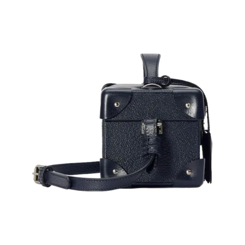 GUCCI Leather Wrist Watch Box Handbag Shoulder Bag Crossbody Bag Women's Dark Blue-2