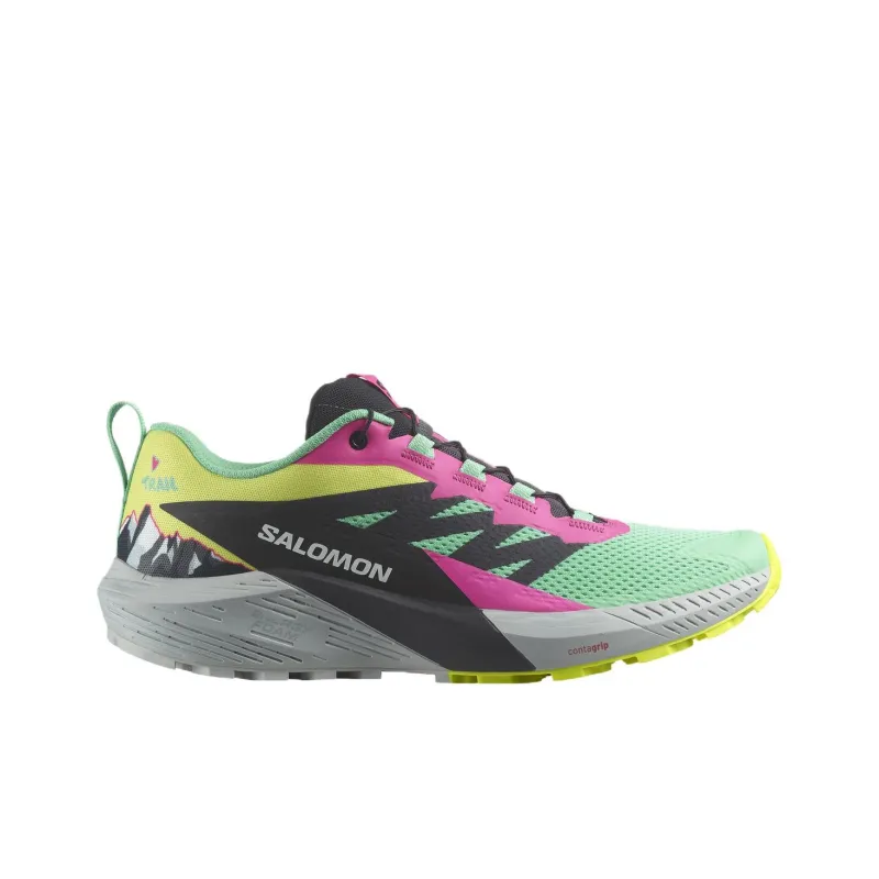 SALOMON Sense Ride 5 Slip Resistant Water Resistant Low Top Running Shoes Unisex Green Pink-1