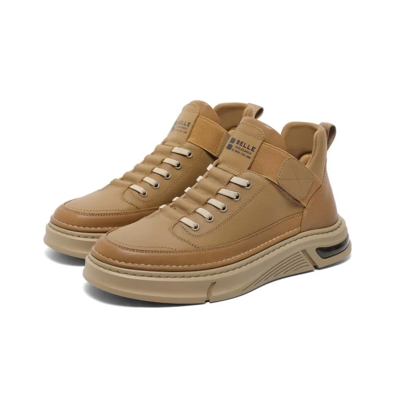 BELLE Wear-Resistant Low-Top Skateboard Shoes Men's Yellow Khaki-19