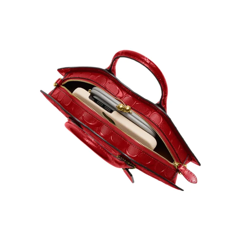 COACH Patent Leather Lip Pocket Handbag, Shoulder Bag, Crossbody Bag Women's Red-4